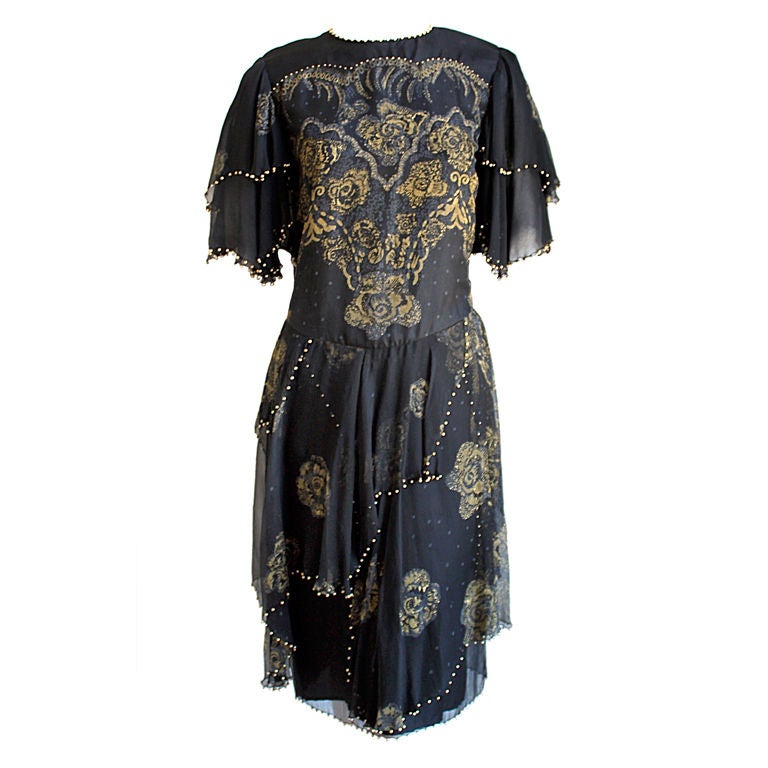 ZANDRA RHODES hand painted layered silk dress with beading