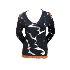 COMME DES GARCONS black open knit sweater with orange trim