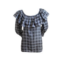 YVES SAINT LAURENT charcoal cotton peasant blouse