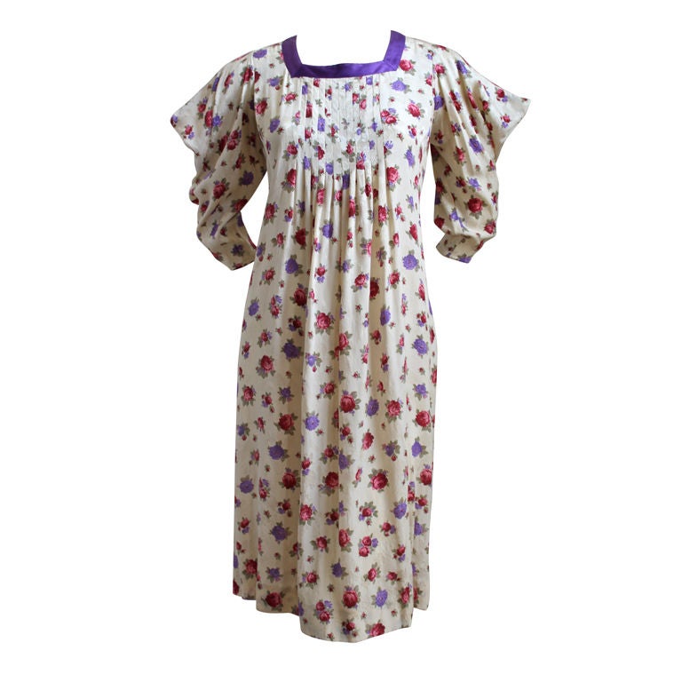 1970's EMANUEL UNGARO floral dress with peaked shoulders For Sale at ...