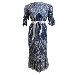 ZANDRA RHODES hand painted and beaded dress with lace