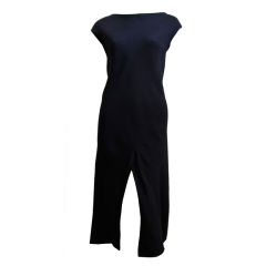Halston jet black silk bias cut dress with high center slit 3