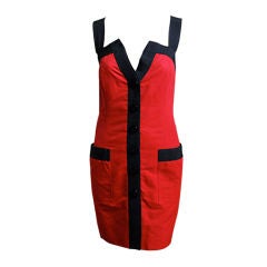 YVES SAINT LAURENT red dress with black trim 5