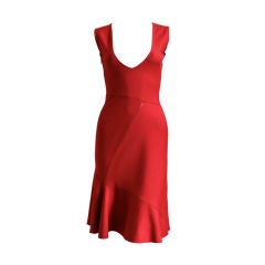 AZZEDINE ALAIA red dress with plunging neckline & flared skirt