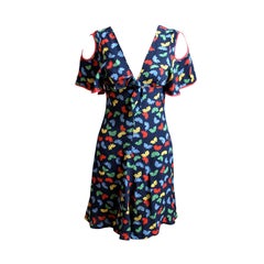 OSSIE CLARK fan print dress with cut out shoulders