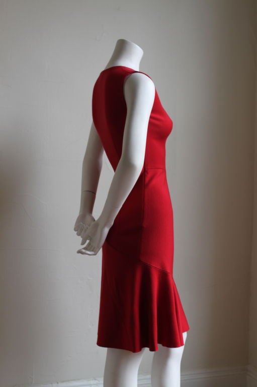 AZZEDINE ALAIA red dress with plunging neckline & flared skirt