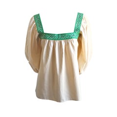 Vintage 1970's YVES SAINT LAURENT cream peasant blouse with woven trim