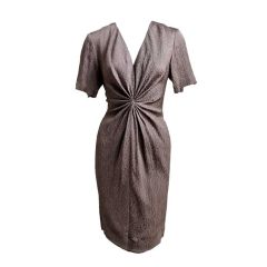 ANDRE LAUG taupe silk dress with gathered waist