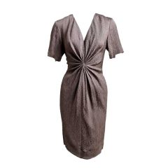 ANDRE LAUG taupe silk dress with gathered waist 2
