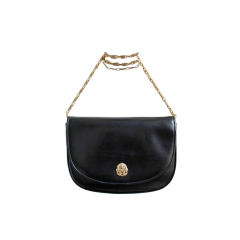 70's CELINE black box leather clutch with removable chain strap