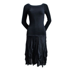 1980's AZZEDINE ALAIA black dress with open back & ruffled skirt