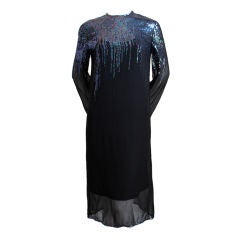 HALSTON black sheer silk dress with sequined detail 4