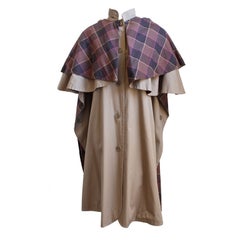 YVES SAINT LAURENT cape coat with plaid wool lining