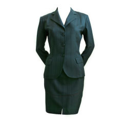 AZZEDINE ALAIA forest green suit with burgundy piping 2