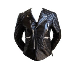unworn BALENCIAGA black leather motorcycle jacket - 38