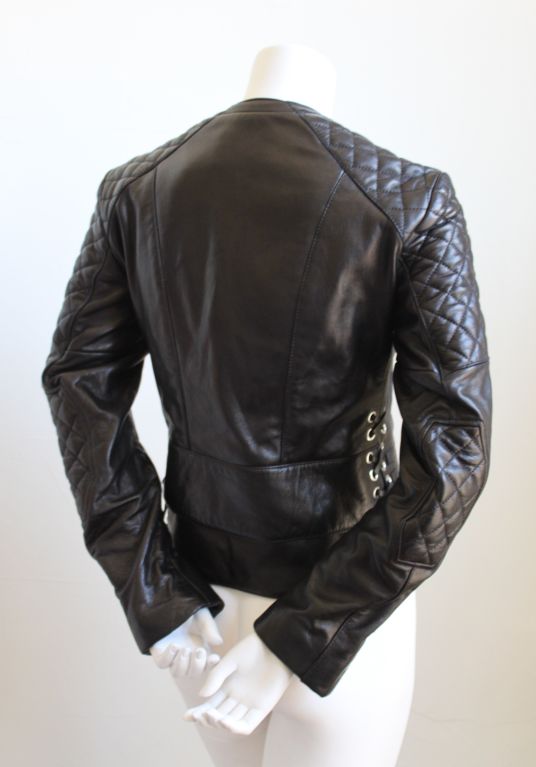 unworn BALENCIAGA black leather motorcycle jacket - 38