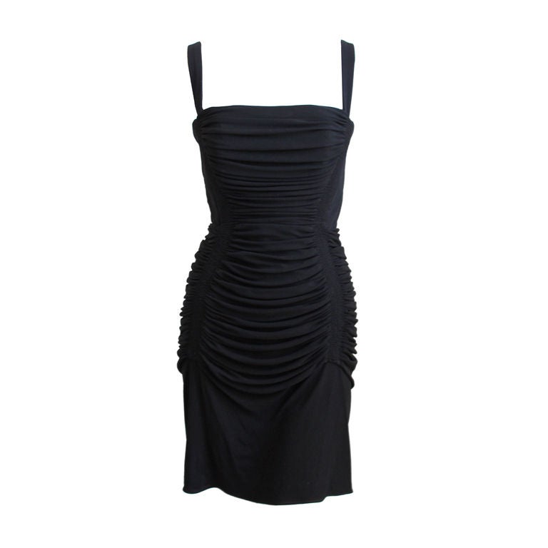 AZZEDINE ALAIA jet black ruched dress with open back For Sale at 1stdibs