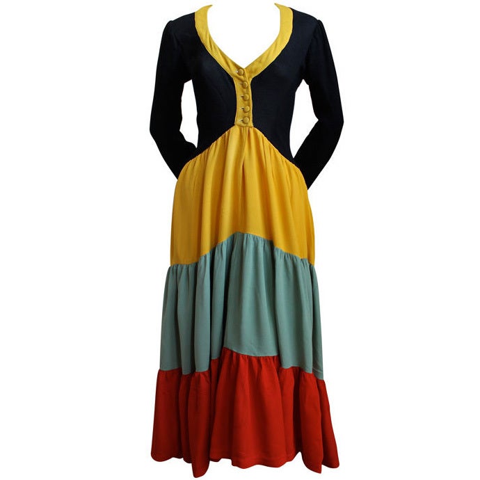 OSSIE CLARK moss crepe 'traffic light' couture dress for Quorum