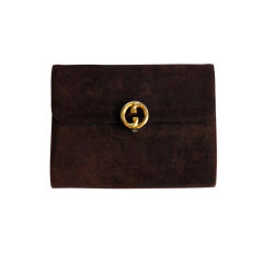 1970's GUCCI brown suede clutch with gilt hardware