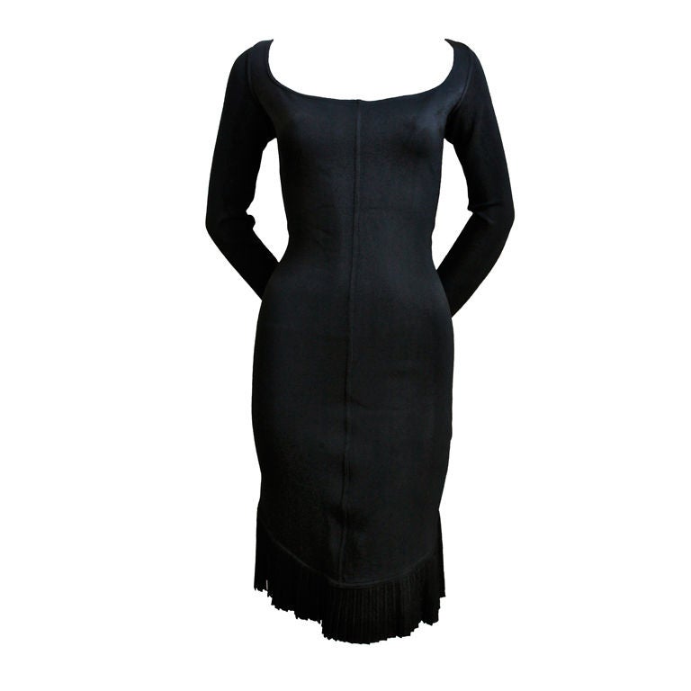 AZZEDINE ALAIA black dress with open neckline and fishtail hem