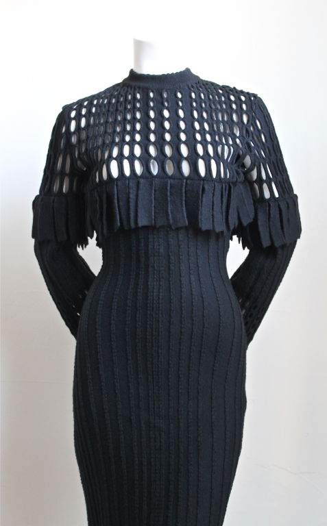 unworn AZZEDINE ALAIA black long fringed dress - 1991