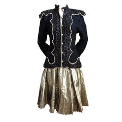 Vintage very rare KANSAI YAMAMOTO black and gold cardigan and skirt