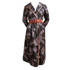 MIU MIU floral textured silk coat with leather trim