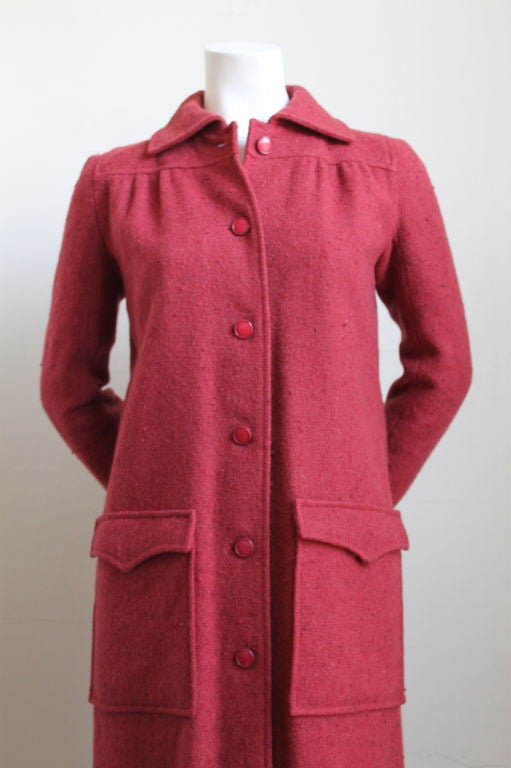 1970's COURREGES raspberry tweedy wool coat For Sale at 1stDibs