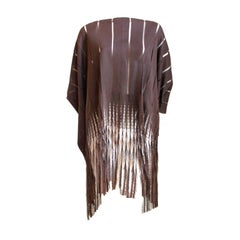 TOM FORD YVES SAINT LAURENT brown silk poncho with fringe - 2002