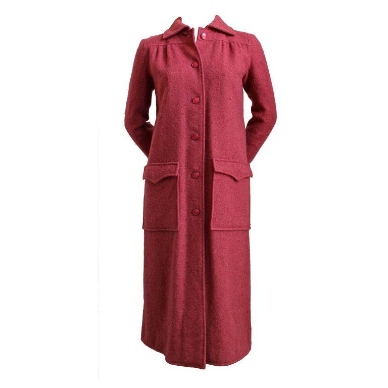 1970's COURREGES raspberry tweedy wool coat For Sale at 1stDibs
