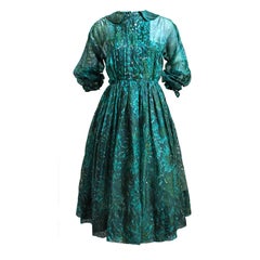 1950's ANNE FOGARTY emerald green abstract patterned dress