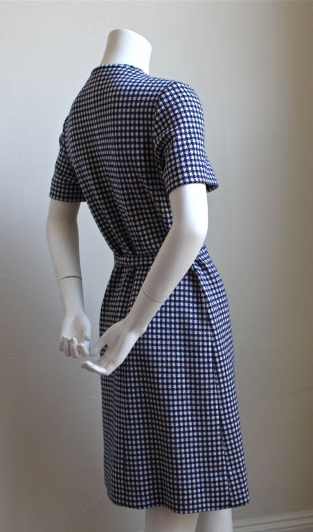 MARCHESA DI GRESY navy and white houndstooth knit dress