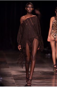 TOM FORD YVES SAINT LAURENT brown silk poncho with fringe - 2002