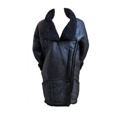 very early ISSEY MIYAKE black leather and shearling coat
