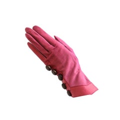 Vintage unworn 1980's YVES SAINT LAURENT fuschia suede & leather gloves