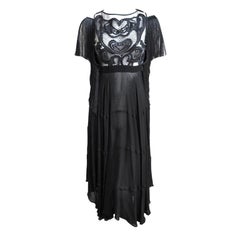 unworn GIVENCHY jet black crepe dress with  embroidery & fringe