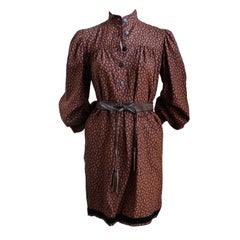 YVES SAINT LAURENT short floral wool peasant dress