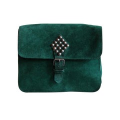 YVES SAINT LAURENT green suede bag with metal studs