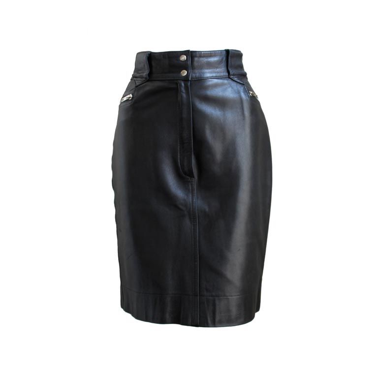 AZZEDINE ALAIA black seamed leather skirt