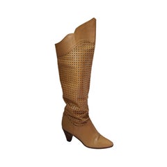 CHARLES JOURDAN tan over the knee boots with perferations - 6.5