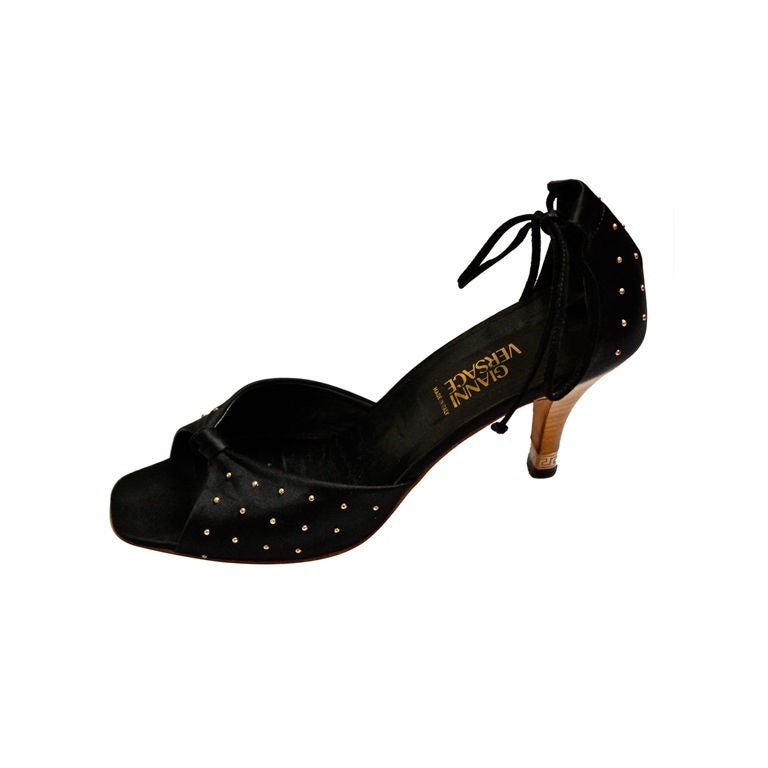 GIANNI VERSACE black satin heels with metal studs - 39