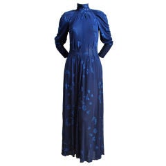 1970's JEAN MUIR blue jersey dress with stars and moons