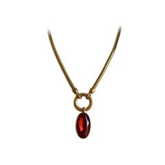 YVES SAINT LAURENT modernist necklace with ruby faceted glass
