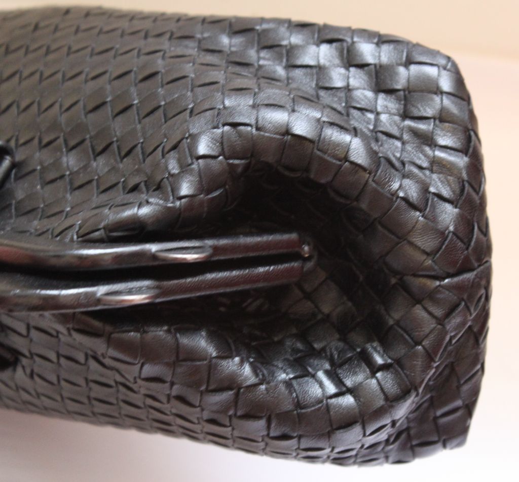 black leather weave bag
