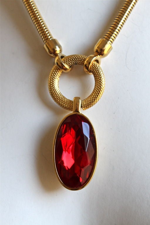 YVES SAINT LAURENT modernist necklace with ruby faceted glass