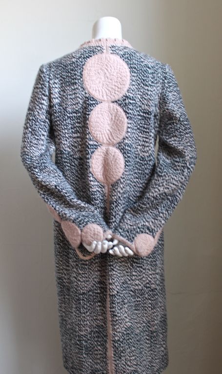Beautiful black and off-white boucle wool coat accented with pink from Missoni. Fits a US 4-6. Bust measures 36