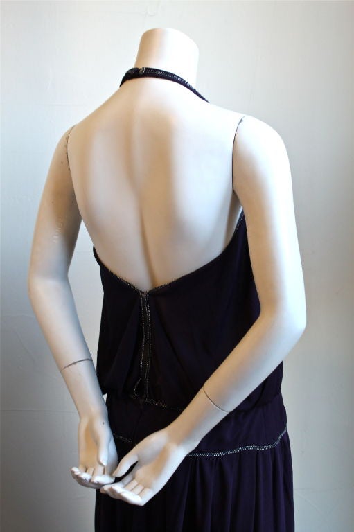 1970's BILL GIBB purple jersey gown with metallic trim In Good Condition In San Fransisco, CA