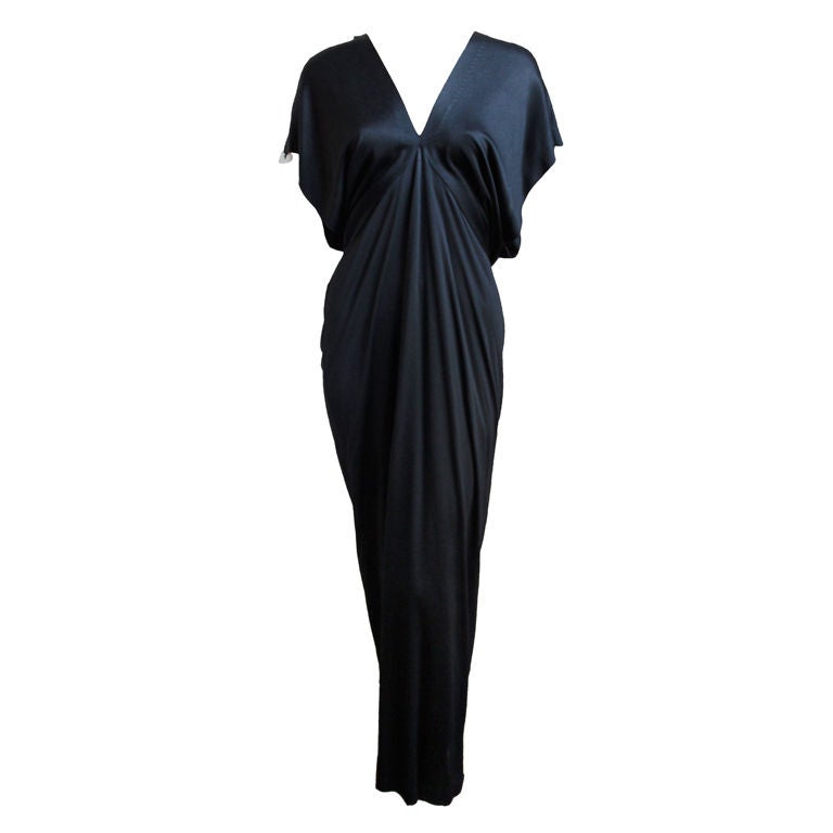 1980
s ISSEY MIYAKE black jersey long dress