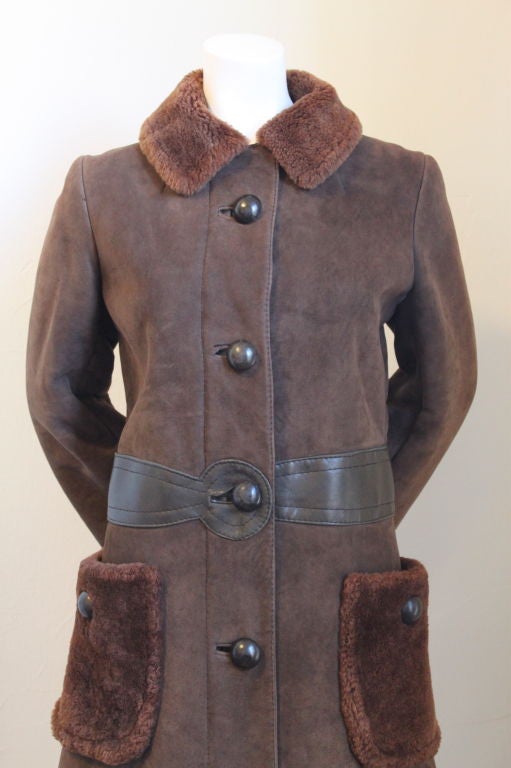 Very rare 1960's PIERRE CARDIN shearling coat with leather trim