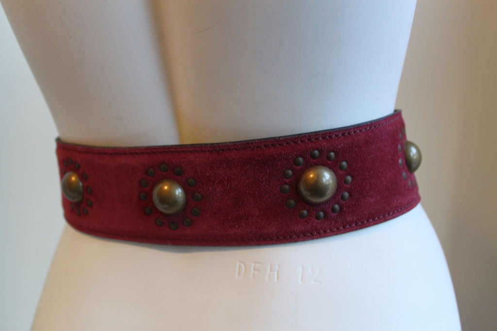 AZZEDINE ALAIA burgundy suede belt with brass studs
